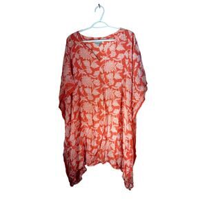 World Market kaftan vibrant orange and white patterned